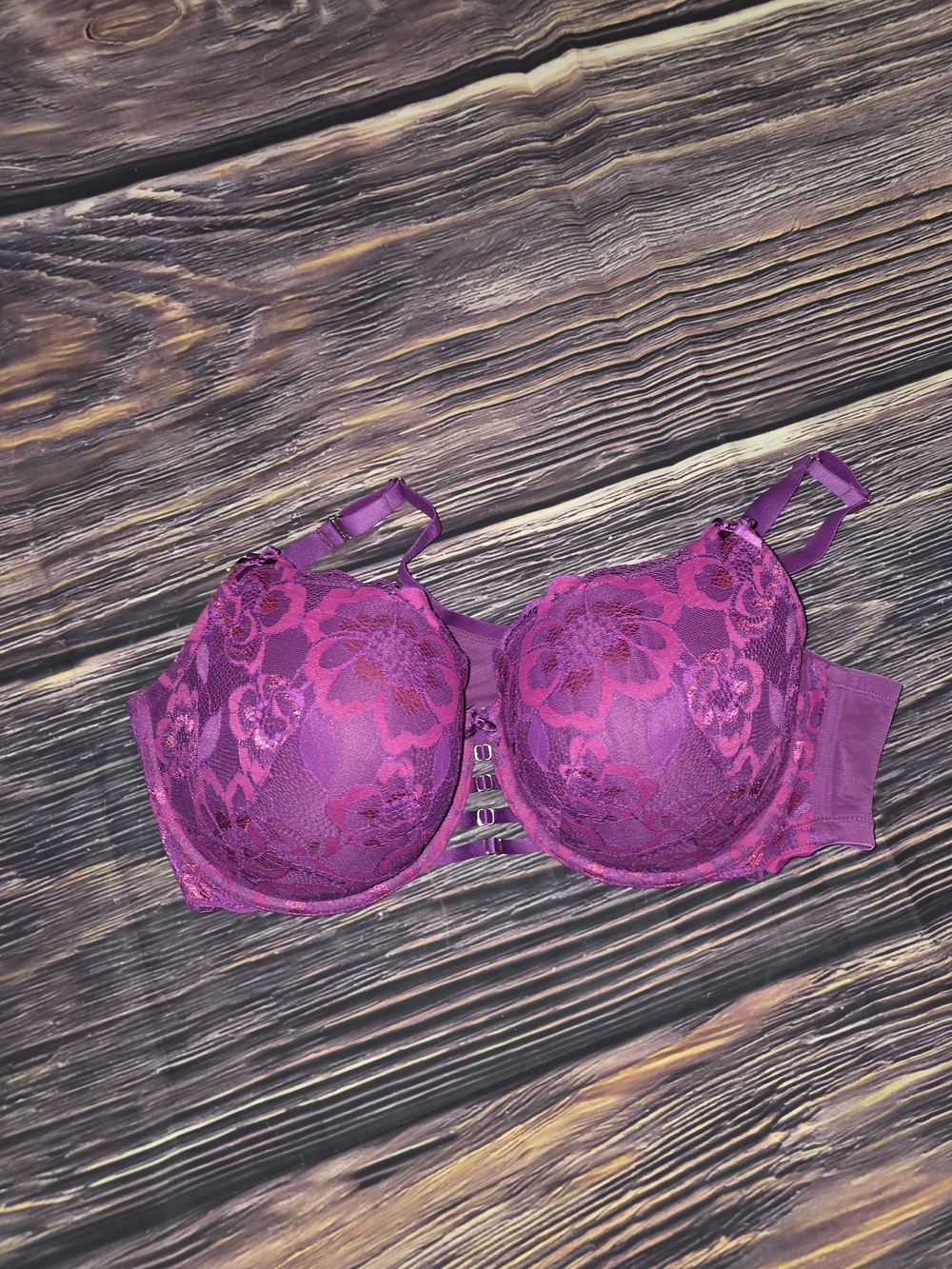 Cacique Floral Lace Underwire Bra in Fuchsia Purple